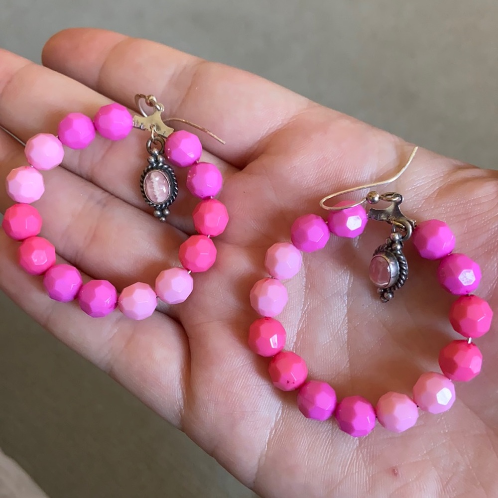 Ombré Pink Beaded Hoop Earrings